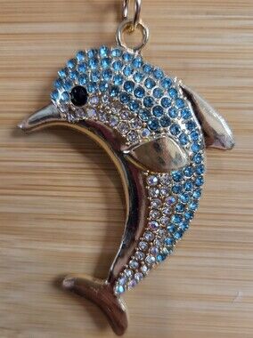 🐬 Bling Rhinestone Dolphin Keychain with Mint Green Tassel 🐬